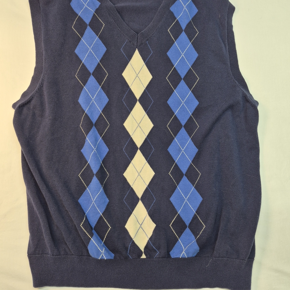 Tasso Elba V-Neck Sweater - Dark Blue and Sky Blue Argyle